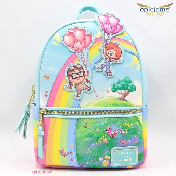 Loungefly Disney Pixar Up Carl & Ellie Rainbow Mini Backpack Bag & Wallet Set - Picture 2 of 11